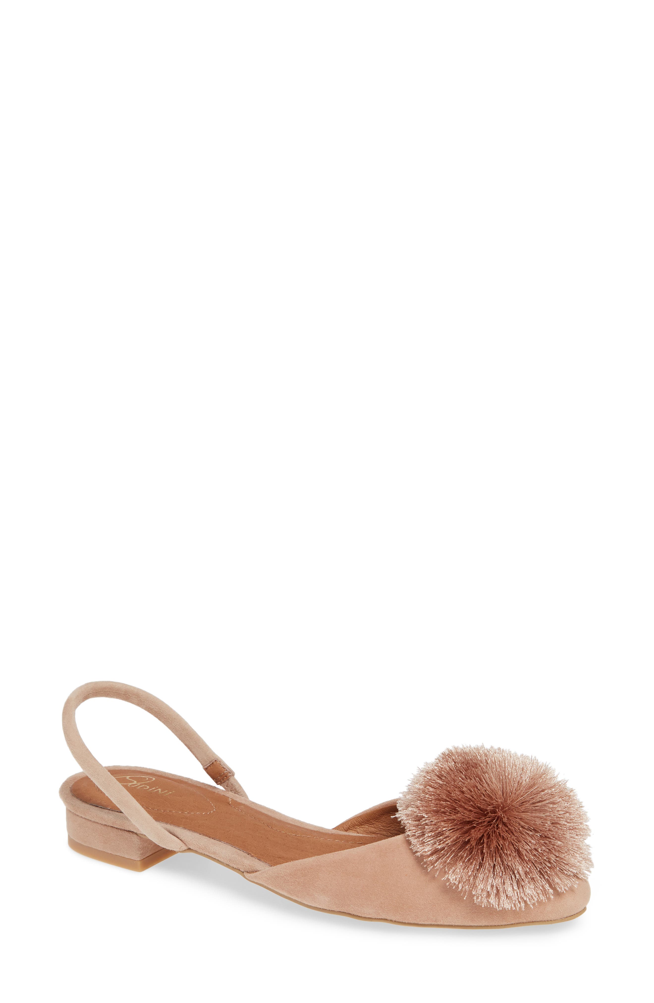 Sudini Arta Pom Slingback Flat, Beige