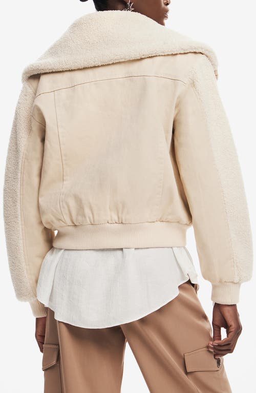 Desigual Chaq Roma Faux Shearling Crop Bomber Jacket In White