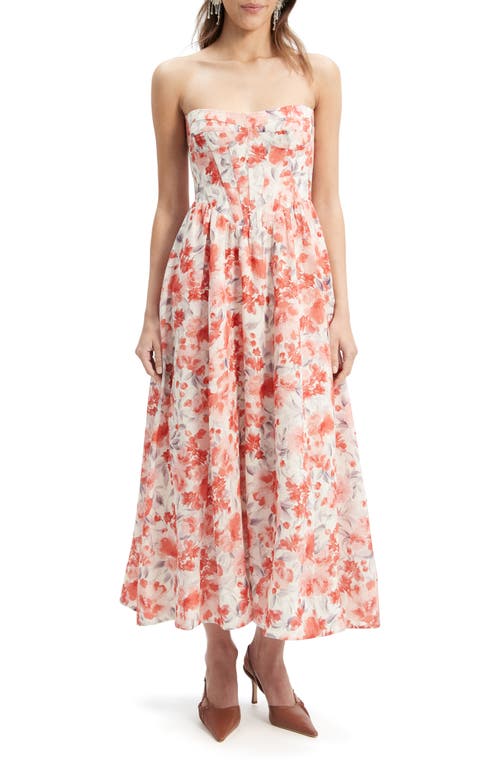 Bardot Lola Floral Strapless Corset Dress Red at Nordstrom,