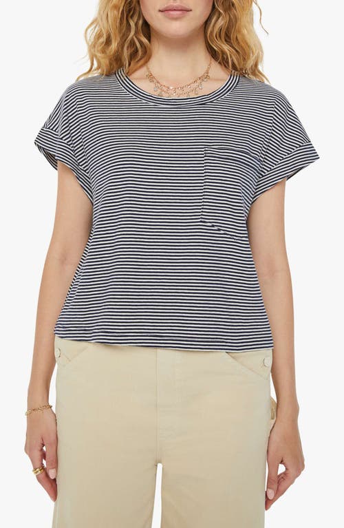 MOTHER The Keep on Rolling Stripe Cotton Pocket T-Shirt Cream And Navy at Nordstrom,