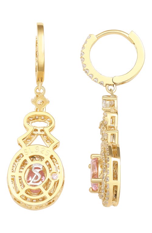 Shop Suzy Levian Cubic Zirconia Double Halo Drop Huggie Hoop Earrings In Gold/pink