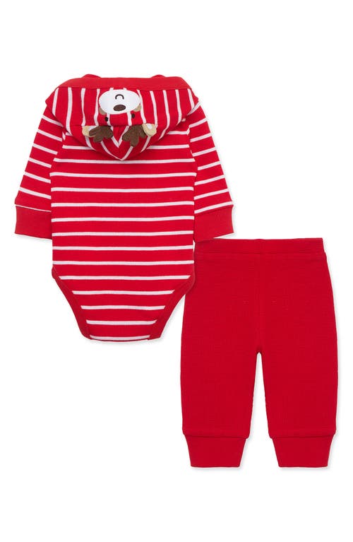 Shop Little Me Reindeer Hooded Waffle Knit Bodysuit & Joggers Set In Red