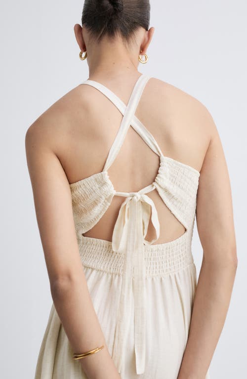 Shop Mango Smocked Tie Back Sleeveless Maxi Dress In Off White