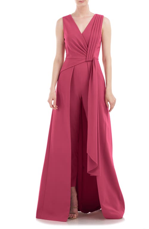 Kay Unger Lorelai Sleeveless Pleated Maxi Romper in Berry Sorbet