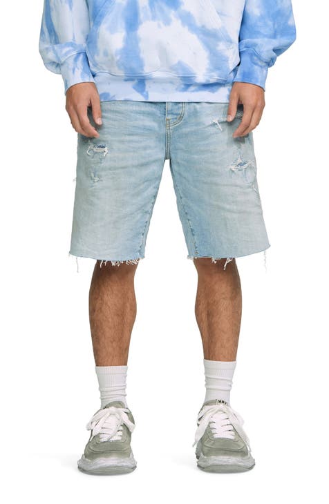 Men Frayed Jeans Denim Shorts Baggy Distressed Ripped Half Pants Bottoms  Casual