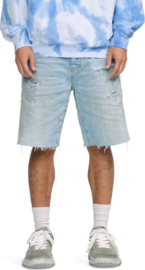 PURPLE BRAND Rip & Repair Raw Edge Denim Shorts with Quilted Pockets