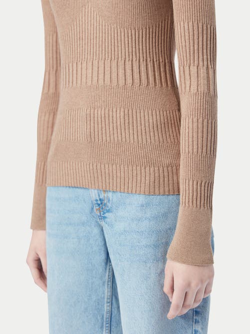 Gobi Mongolian Cashmere High-neck Ribbed Cotton Silk Cashmere Blend Sweater In Timber Wolf