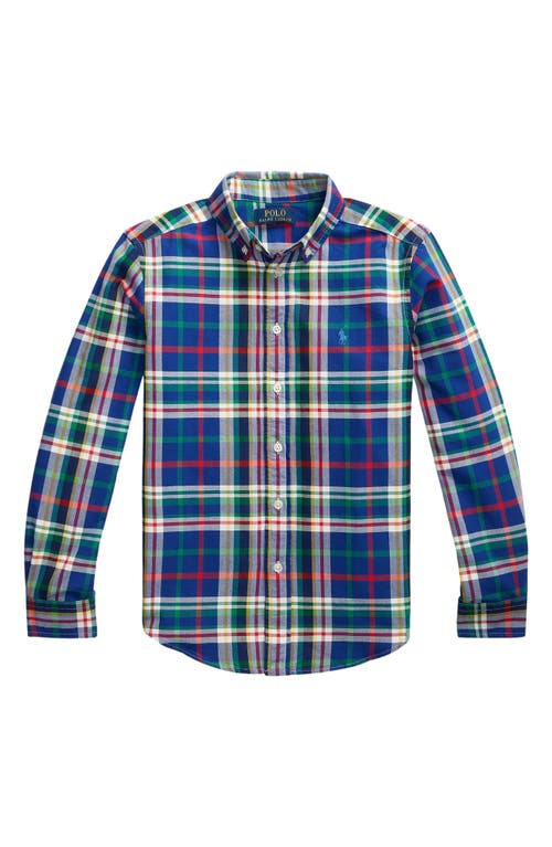 Shop Ralph Lauren Polo  Kids' Classic Oxford Button-up Shirt In Royal/white Multi