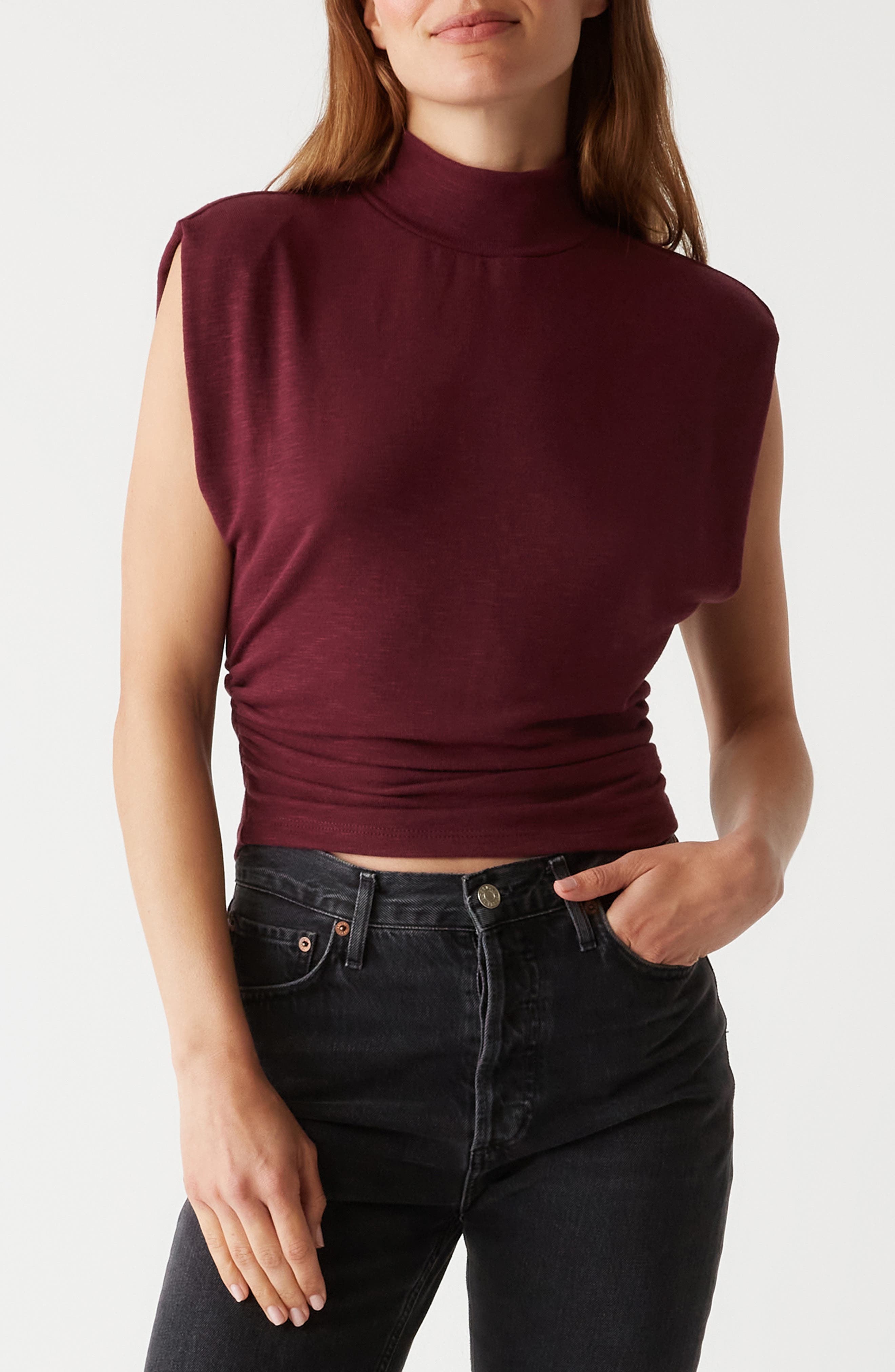 Michael Stars Tina Mock Neck Knit Crop Top in Beetroot 