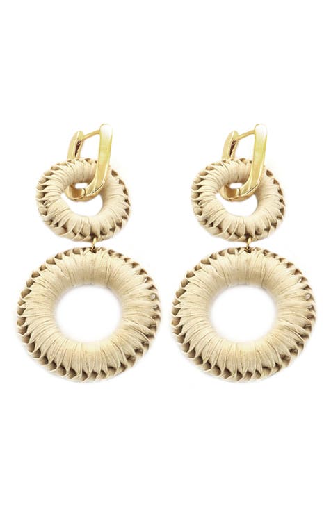 Raffia Wrapped Double Drop Earrings