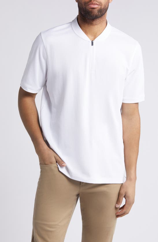 Shop Johnston & Murphy Quarter Zip Jacquard Pima Cotton Blend Knit Polo In White