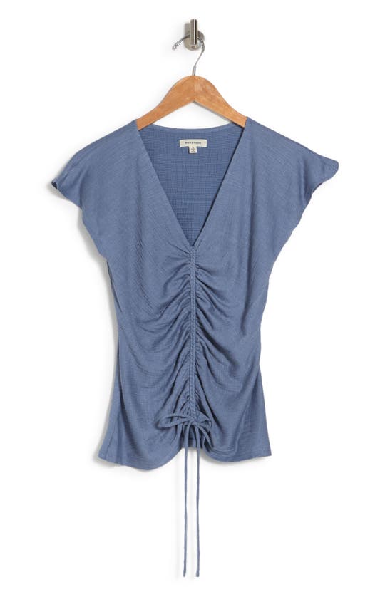 Max Studio Center Shirred Short Sleeve T-shirt In Chambray