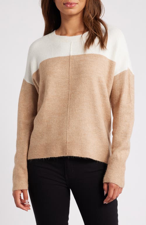 Shop Zoe And Claire Colorblock Crewneck Sweater In Khaki