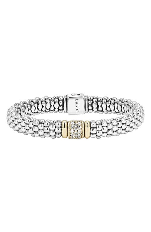 Lagos 18k Yellow Gold And Sterling Silver Caviar Rope Bracelet With Diamonds In Sterling Silver/gold