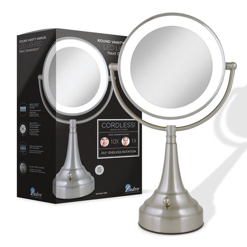 Zadro Lighted Makeup Mirror With 10x/1x Magnification, Battery & Cordless In Satin Nickel