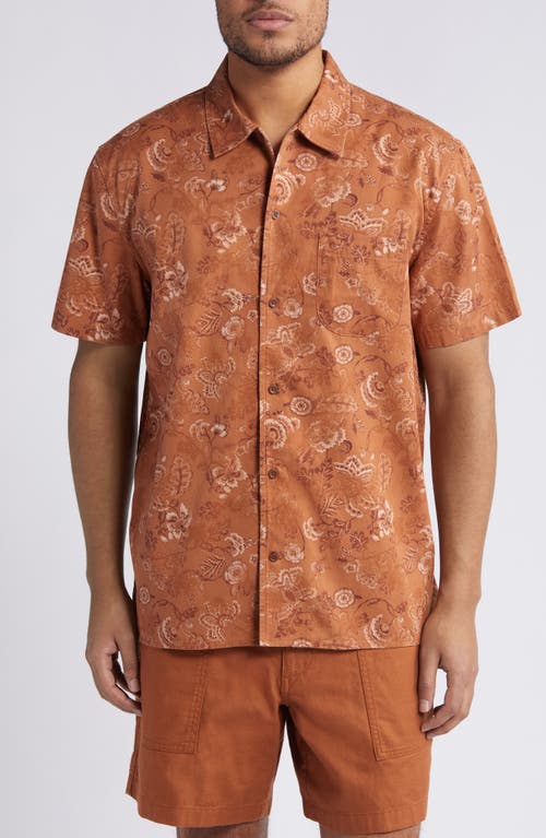 Trim Fit Floral Paisley Short Sleeve Button-Up Shirt in Rust Twisted Paisley