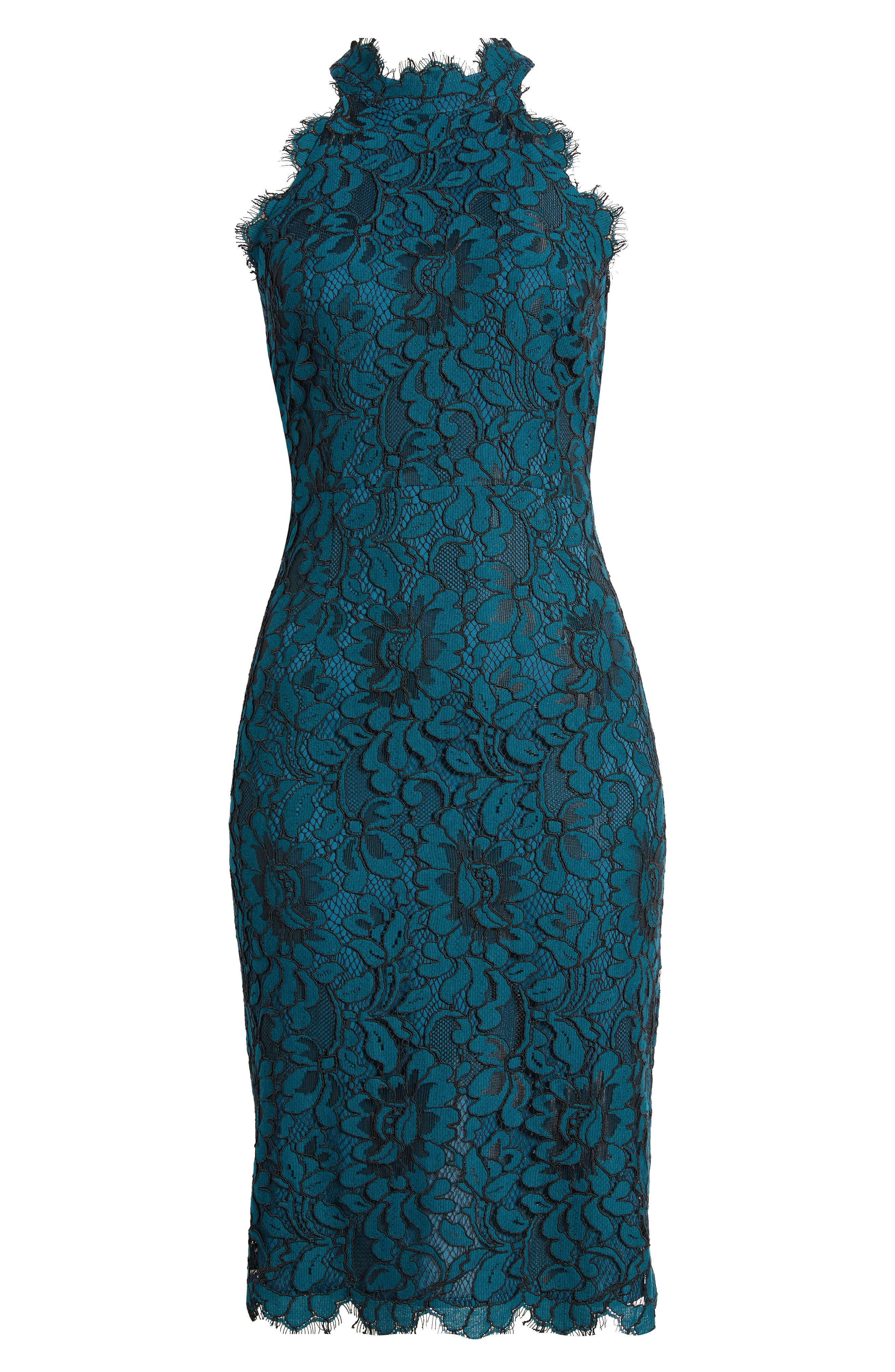 Eliza J Mock Neck Lace Sheath Dress in Teal Smart Closet