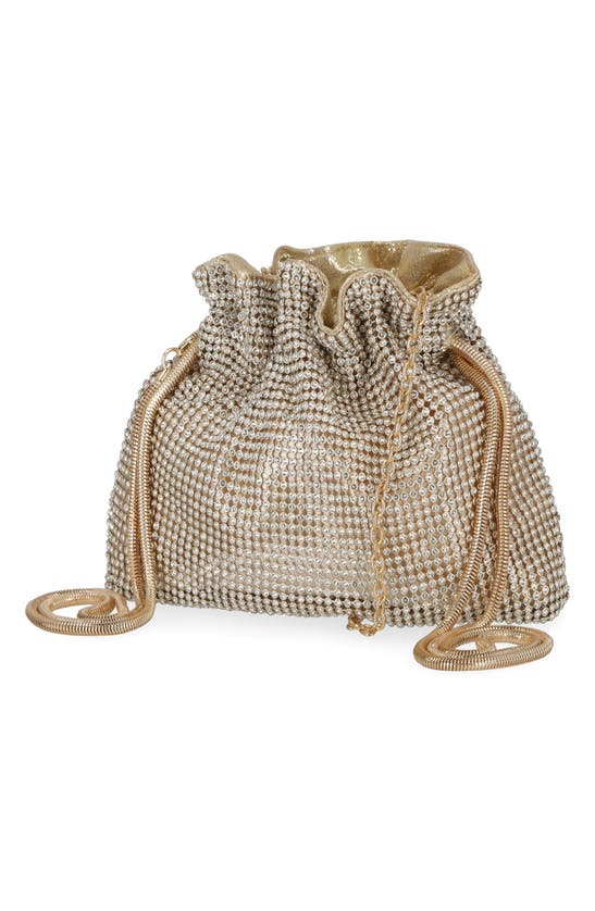 Shop Jessica Mcclintock Maxine Drawstring Rhinestone Clutch In Light Gold