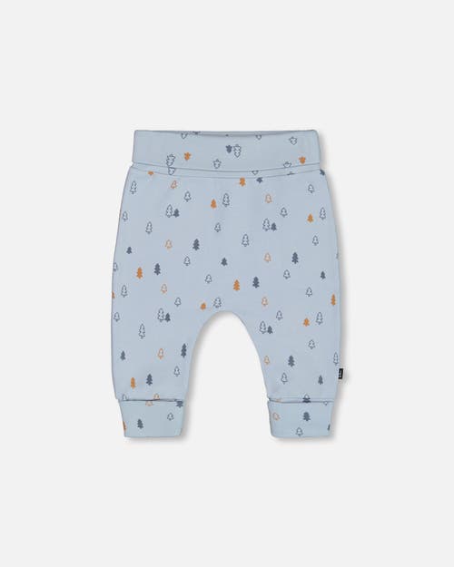 DEUX PAR DEUX DEUX PAR DEUX BABY BOY'S ORGANIC COTTON PRINTED EVOLUTIVE PANT LIGHT BLUE WITH PINE 