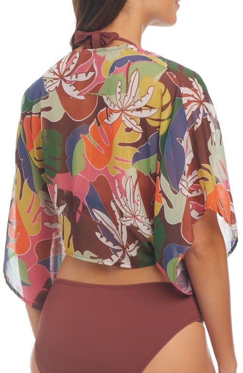 Bleu Rod Beattie Rod Beattie Island Life Tie Front Cover-up Shirt In Brown Multi