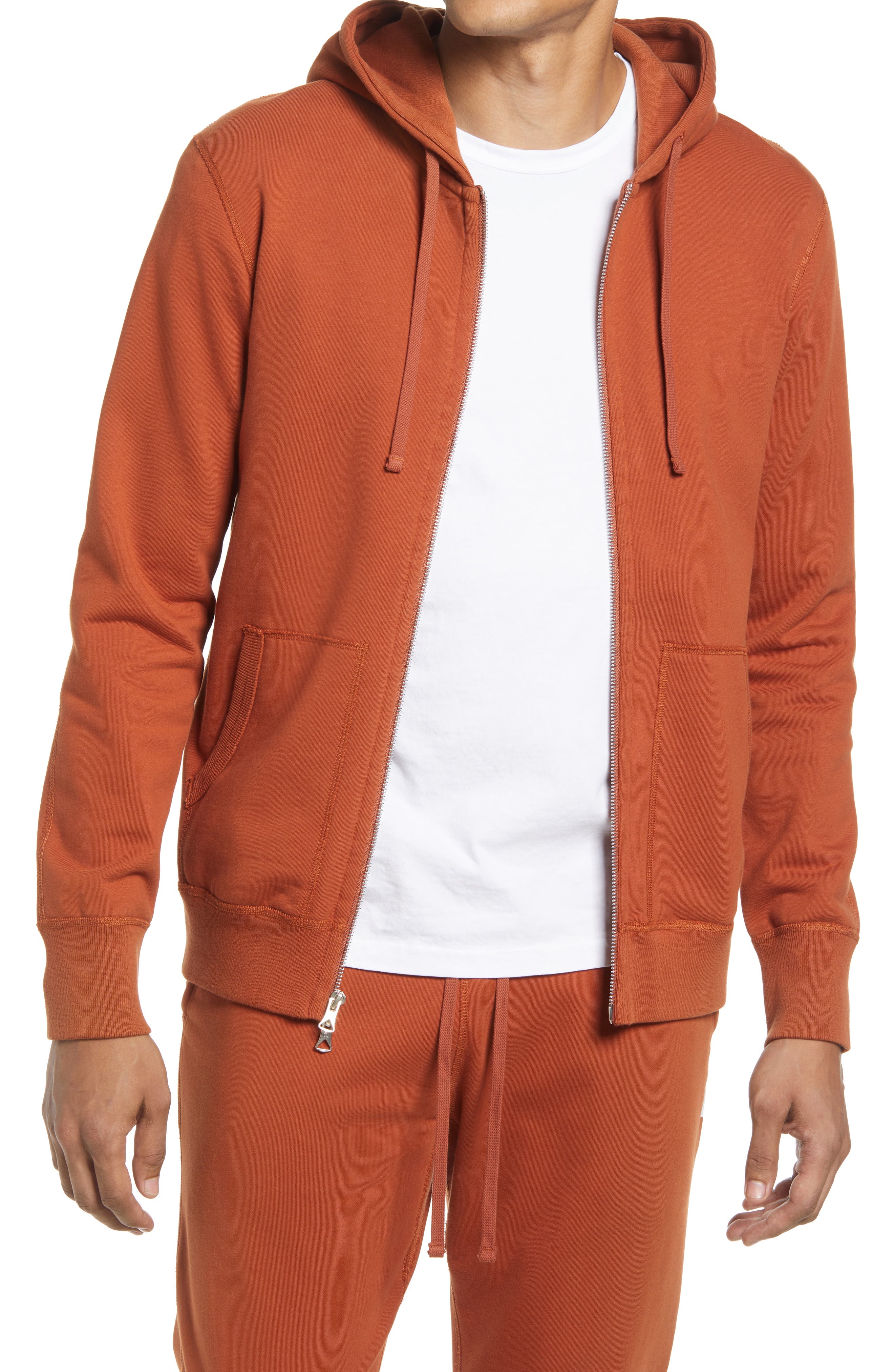 orange zip up jacket