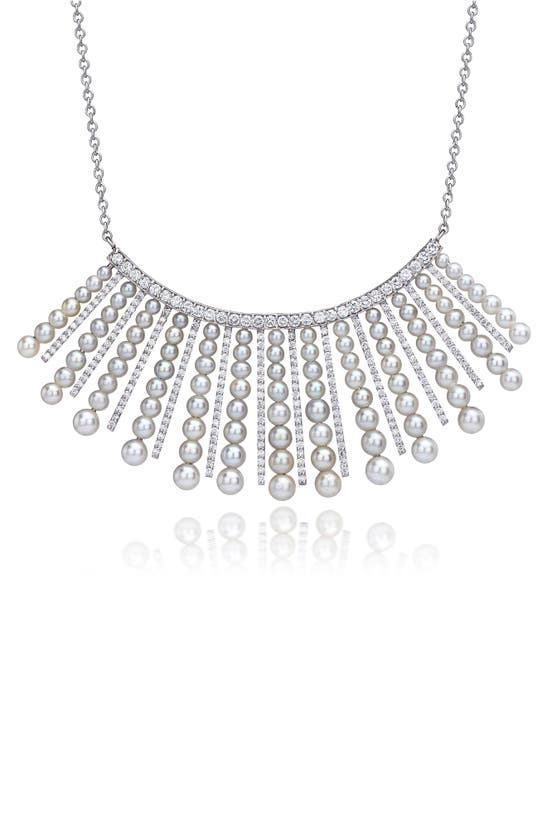 Mindi Mond Cultured Pearl Spoke Frontal Necklace In Silver/ Diamond/ Pearl