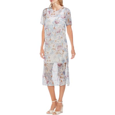 Vince Camuto Poetic Blooms Overlay Midi Dress, Blue