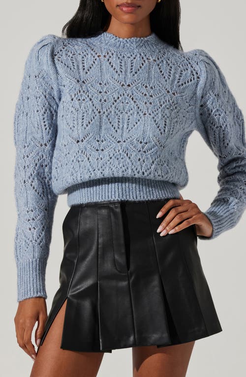 Shop Astr The Label Evy Puff Sleeve Open Stitch Sweater In Steel Blue