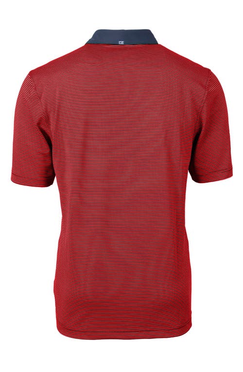Cutter & Buck Virtue Eco Pique Micro Stripe Recycled Mens Polo In Red/navy Blue