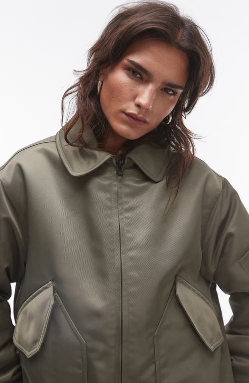 Shop Topshop Twill Bomber Jacket In Dark Green