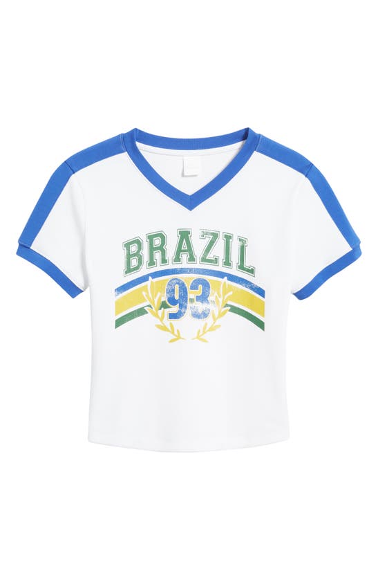 Shop Bp. Varsity V-neck Graphic T-shirt In White Blanc Brazil