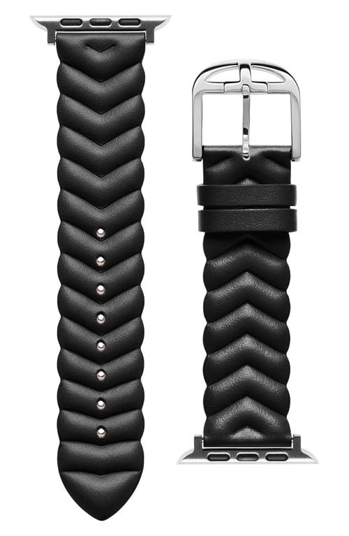 Chevron Leather 22mm Apple Watch Watchband in Black