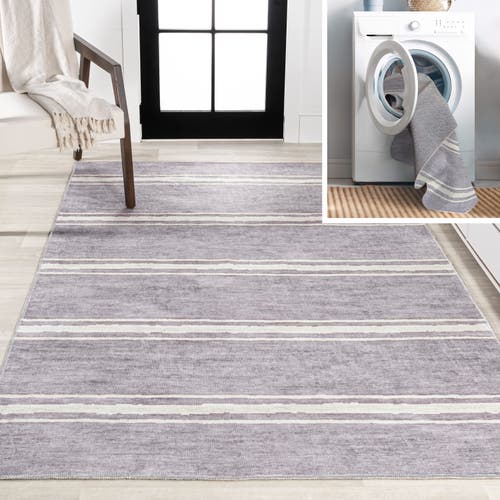 Shop Jonathan Y Bande Distressed Ticking Stripe Machine-washable Area Rug In Lavender/ivory