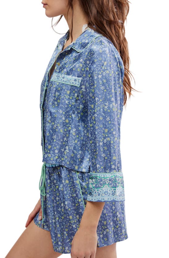 Shop Free People Pillow Talk Satin Short Crop Pajamas In Charcoal Combo