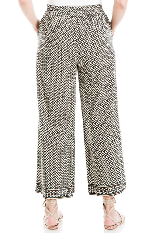 Max Studio Wide Leg Pull-on Crop Pants In Cream/diamond Ladders