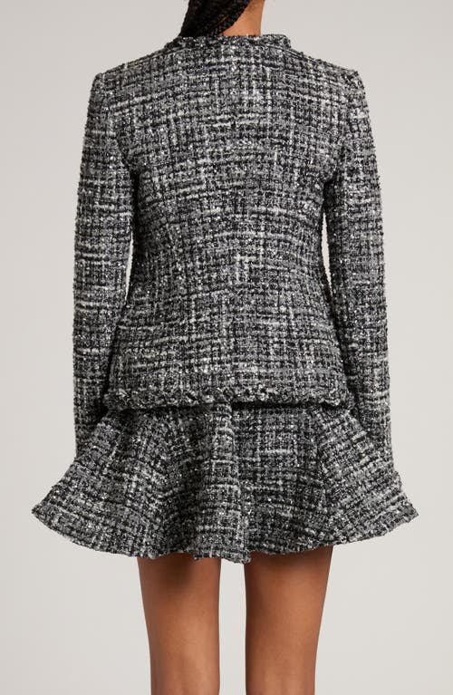Valentino Braided Collar Tweed Fitted Jacket In Nero/grigio Medio/bianco