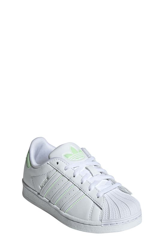 Shop Adidas Originals Kids' Superstar Sneaker In White/ Green Spark/ White
