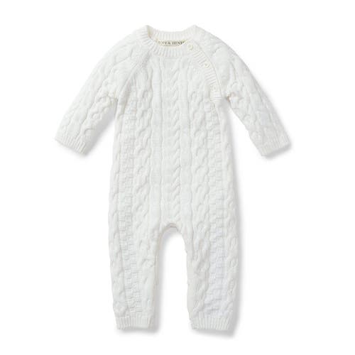 Hope & Henry Baby Cable Knit Sweater Romper in Soft White at Nordstrom
