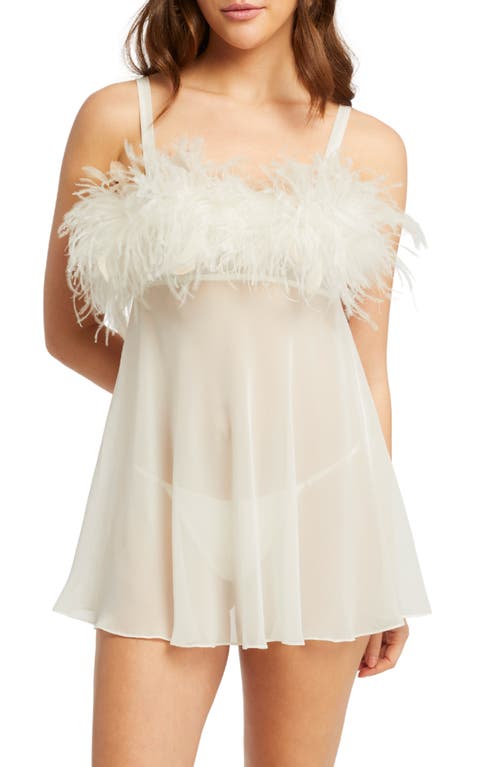 Shop Rya Collection Amalfi Feather & Chiffon Chemise & G-string Set In Ivory