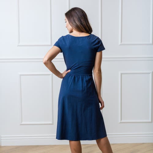 Hope & Henry Organic Cotton Tie-waist Knit Dress In Navy