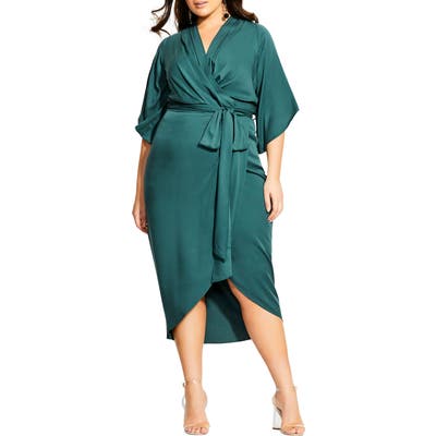 Plus Size City Chic Faux Wrap Dress, Green