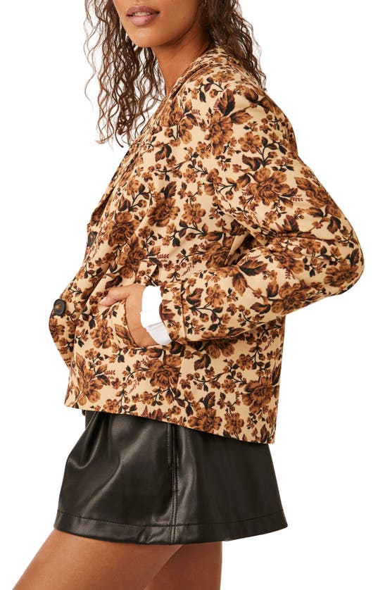 Shop Free People Cali Floral Print Boxy Single Breasted Blazer In Sand Combo