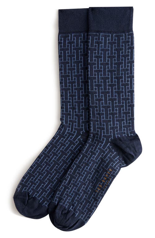 Sokksix Geo Pattern Organic Cotton Blend Dress Socks in Blue