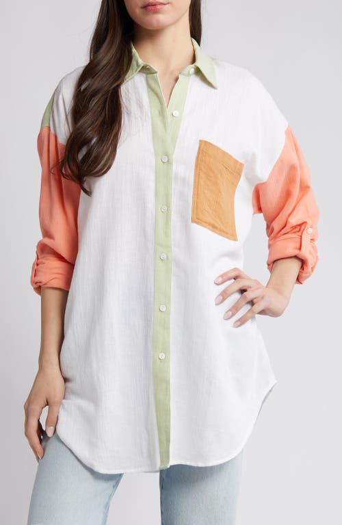 Premium Linen Button-Up Blouse in Ivory Multicolor