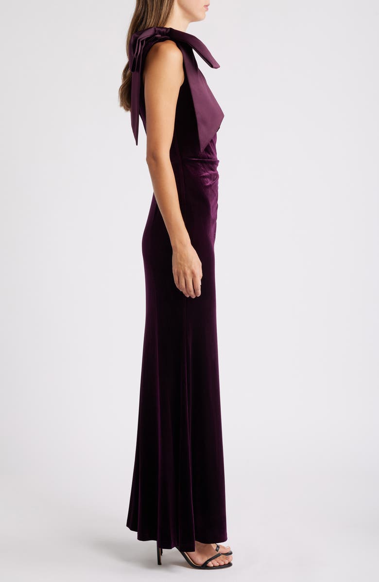 Eliza J One-Shoulder Bow Gown, Alternate, color, Aubergine