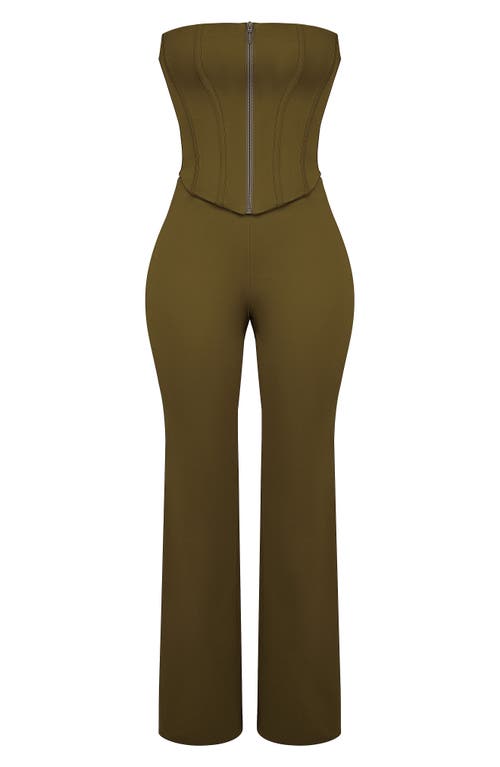 Shop Mistress Rocks Strapless Corset Jumpsuit In Khaki