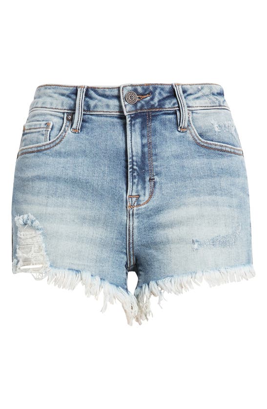 Shop Hidden Jeans Distressed Side Zip Fringe Denim Shorts In Light Wash