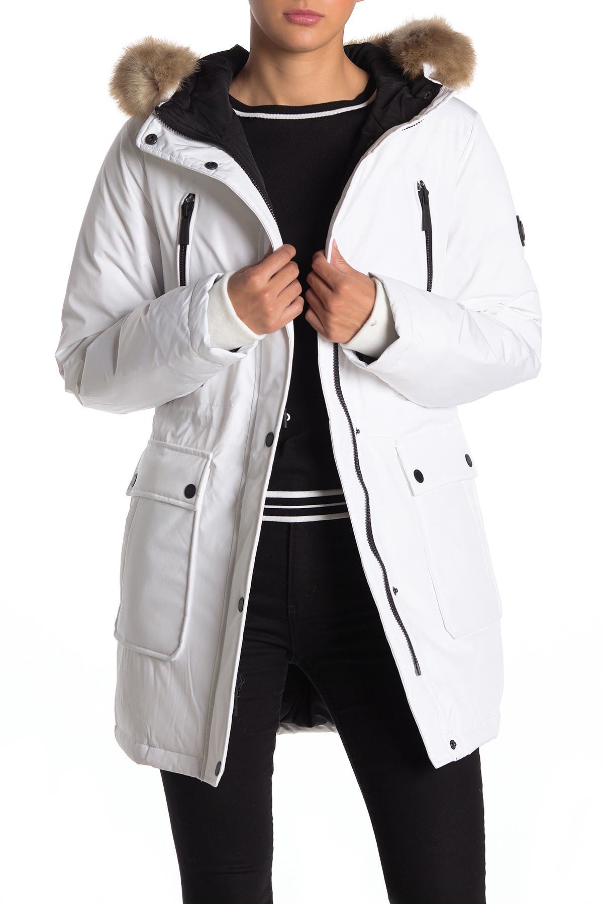 michael michael kors missy front zip faux fur collared jacket
