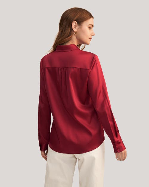Lilysilk Long Sleeves Collared Silk Blouse In Claret