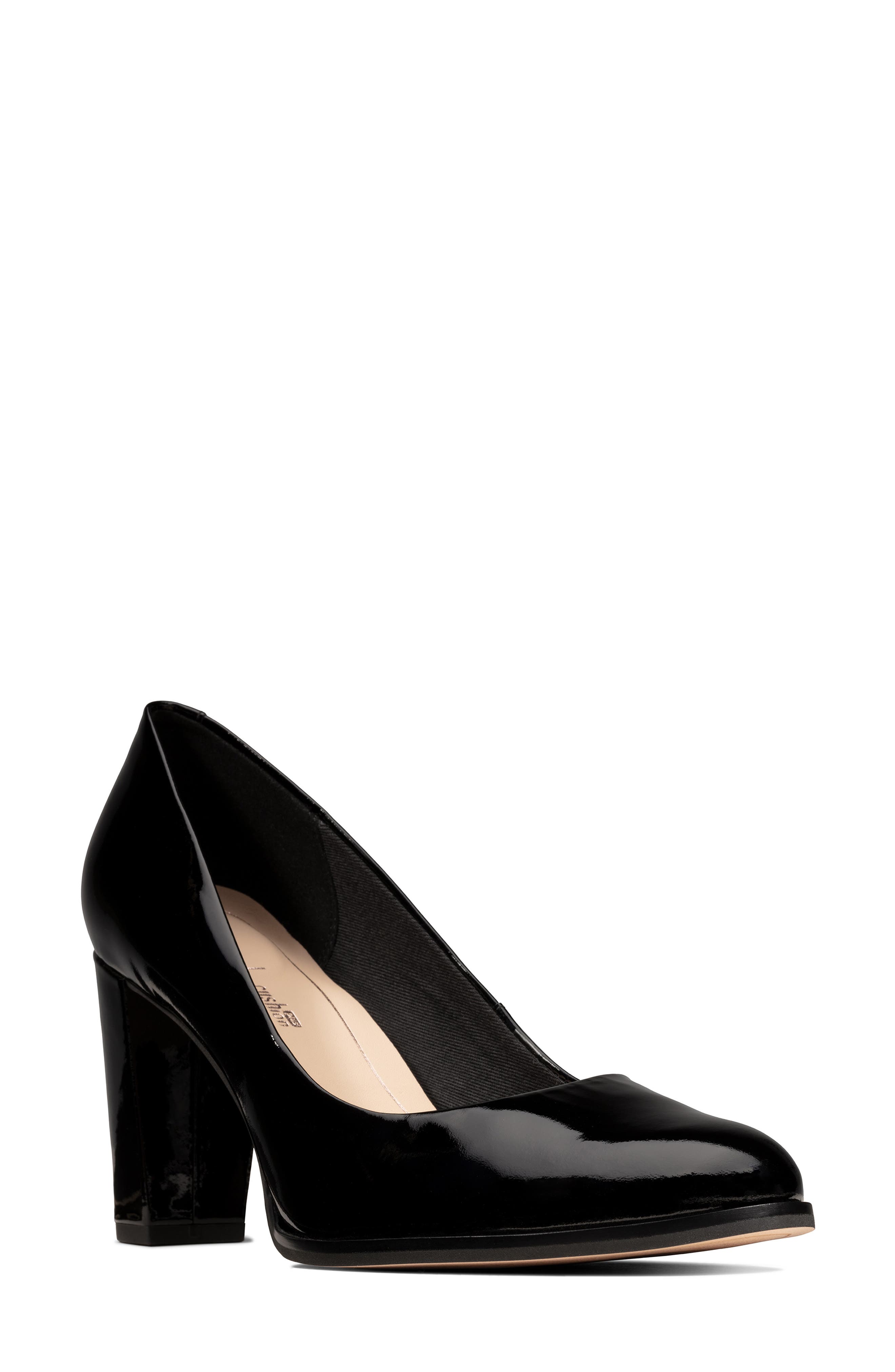 clarks black patent leather pumps